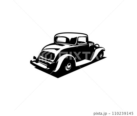 Silhouette of old 1932s ford caupe logo isolated white background view from side. Best for badges, emblems, icons and vintage car industry. Silhouette of old 1932s ford caupe logo isolated white background view from side. Best for badges, emblems, icons and vintage car industry. 110239145