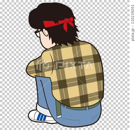 Otaku boy holding his knees Otaku boy holding his knees 110239201