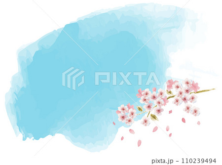 水彩和風の控え目桜と青空のフレーム 110239494