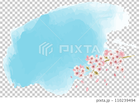 水彩和風の控え目桜と青空のフレーム 110239494
