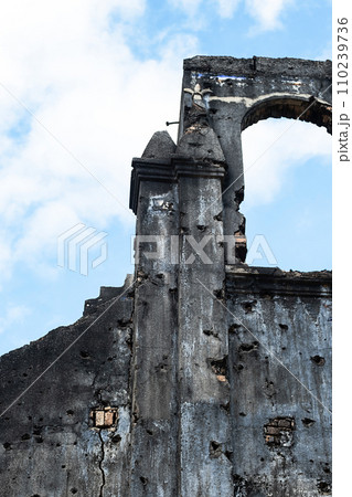 Ruins of bell tower Catholic church destroyed during the Vietnam War. Ruins of bell tower Catholic church destroyed during the Vietnam War. 110239736