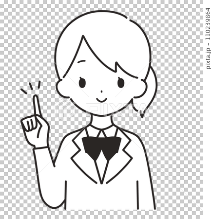 モノクロ|指差しをするブレザーの女の子|上半身 モノクロ|指差しをするブレザーの女の子|上半身 110239864