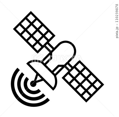 宇宙空間で電波の送受信をする人工衛星のイラスト 110239878