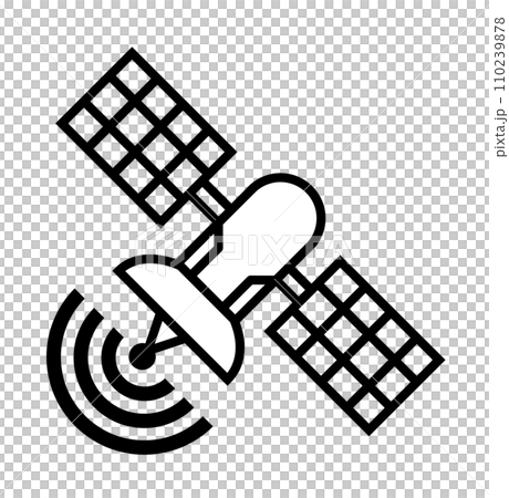 宇宙空間で電波の送受信をする人工衛星のイラスト 110239878
