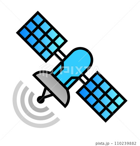 宇宙空間で電波の送受信をする人工衛星のイラスト 110239882