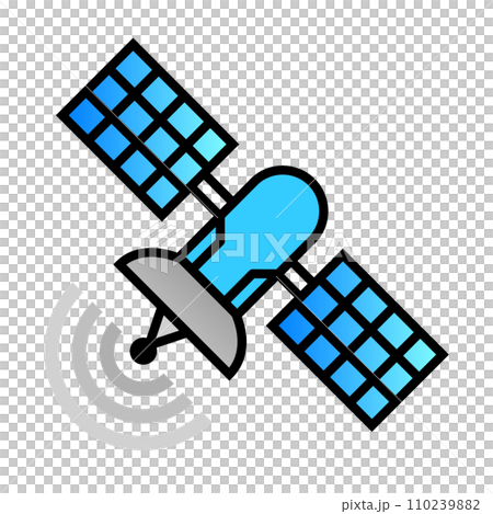 宇宙空間で電波の送受信をする人工衛星のイラスト 110239882