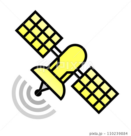 宇宙空間で電波の送受信をする人工衛星のイラスト 110239884