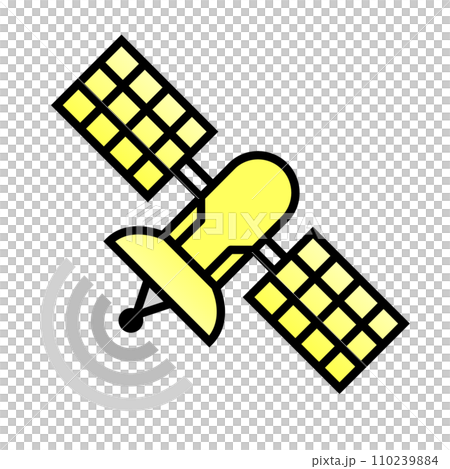 宇宙空間で電波の送受信をする人工衛星のイラスト 110239884