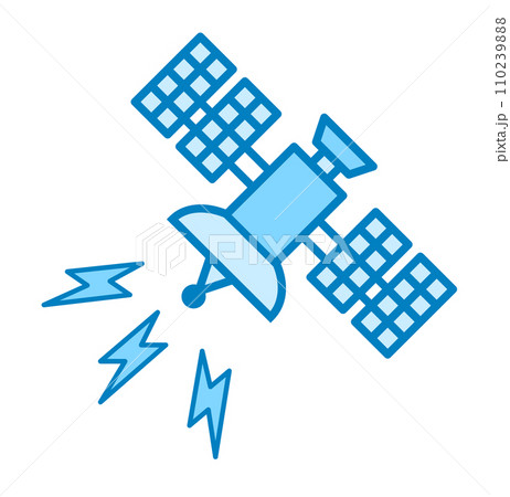 宇宙空間で電波の送受信をする人工衛星のイラスト 110239888