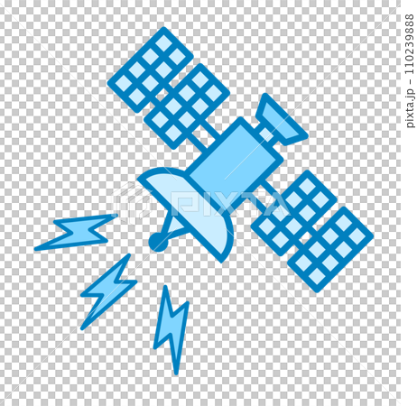 Illustration of an artificial satellite transmitting and receiving radio waves in outer space 110239888