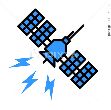 宇宙空間で電波の送受信をする人工衛星のイラスト 110239890