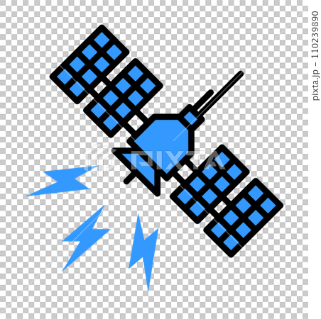 宇宙空間で電波の送受信をする人工衛星のイラスト 110239890