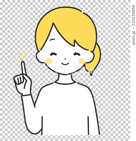 Yellow|Woman in plain clothes pointing with finger|Upper body Yellow|Woman in plain clothes pointing with finger|Upper body 110239956