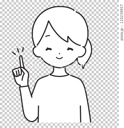 Monochrome｜Woman in plain clothes pointing a finger｜Upper body 110239957