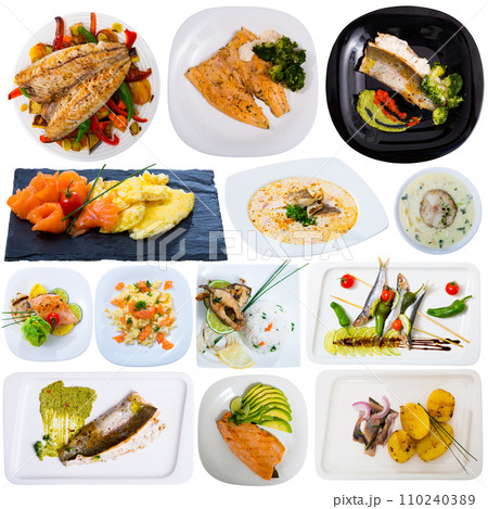 Set of various fish dishes 110240389