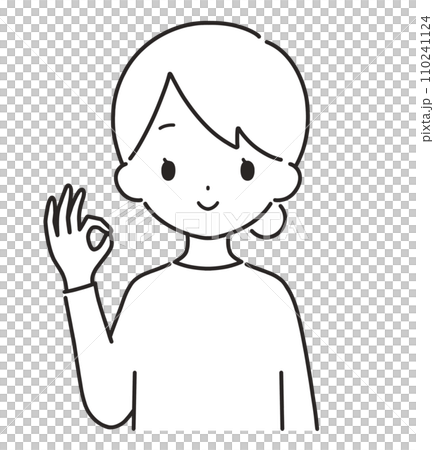 モノクロ｜OKマークの私服の女性｜上半身 110241124