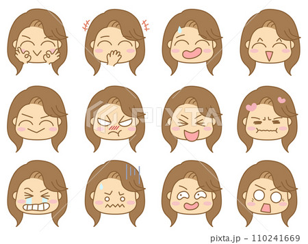 色々な表情の顔文字アイコン 女性6 色々な表情の顔文字アイコン 女性6 110241669