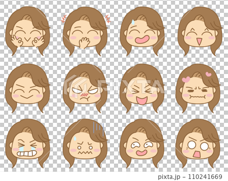 色々な表情の顔文字アイコン 女性6 色々な表情の顔文字アイコン 女性6 110241669
