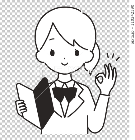 モノクロ｜初心者マークを持つブレザーの女の子｜OKサイン 110242390