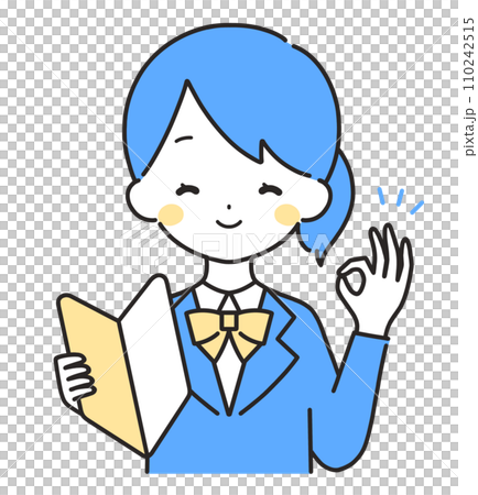Blue | Girl in blazer with beginner mark | OK sign 110242515