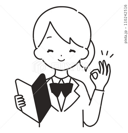 モノクロ｜初心者マークを持つブレザーの女の子｜OKサイン 110242516