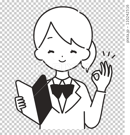 モノクロ｜初心者マークを持つブレザーの女の子｜OKサイン 110242516