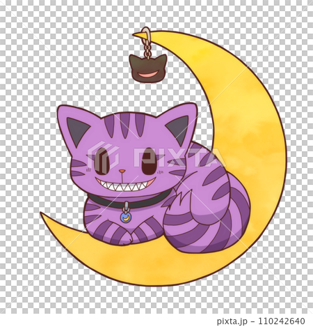 し*こ様 不思議の国のキング ＊時を操る青年とチェシャ猫 ＊手描きイラスト＊色紙 チェシャ猫と月のイラスト素材 [110242640] - PIXTA