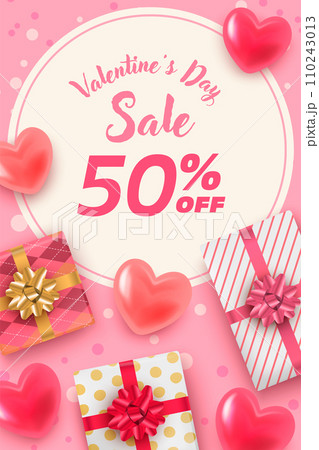 ハートとギフトボックスの背景_ピンク5 110243013