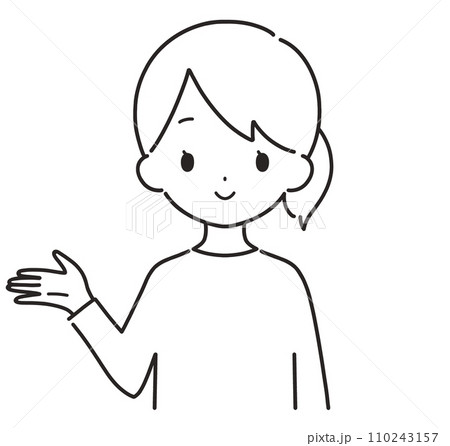 モノクロ|案内する私服の女性|右手 モノクロ|案内する私服の女性|右手 110243157