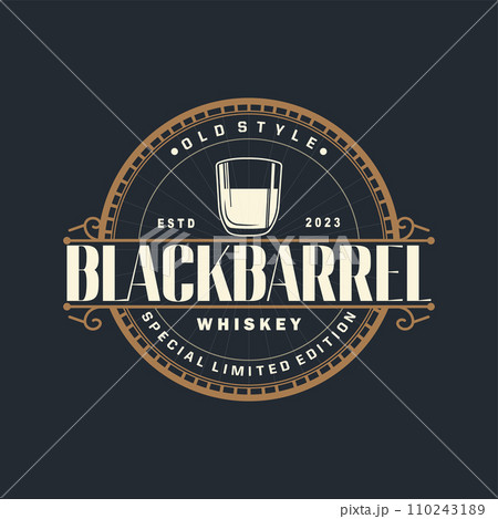 Whiskey Logo, Drink Label Design With Old Retro Vintage Ornament Illustration Premium Template Whiskey Logo, Drink Label Design With Old Retro Vintage Ornament Illustration Premium Template 110243189