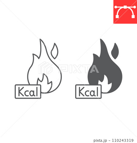 Burn Kcal line and glyph icon, fitness and sport, calories burn vector icon, vector graphics, editable stroke outline sign, eps 10. 110243319