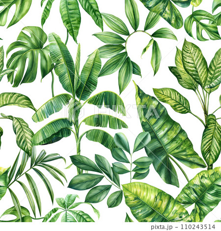 Exotic floral pattern. tropical green plant in summer print. Watercolor tropical palm leaves, jungle seamless pattern  110243514
