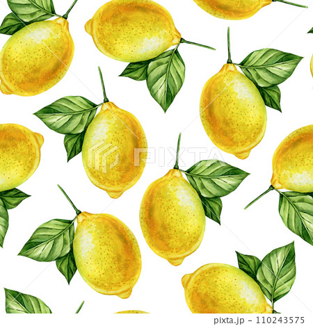 Lemon seamless background with fruits. Modern design for paper, cover, fabric, decor. Botanical watercolor fruit pattern 110243575
