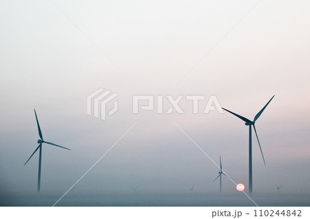 Wind Turbines in Tranquil Pastel Sky at Ohio Plains 110244842