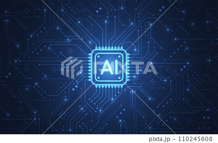Artificial intelligence chipset on circuit board in futuristic concept technology artwork for web, banner, card, cover. Vector illustration 110245608