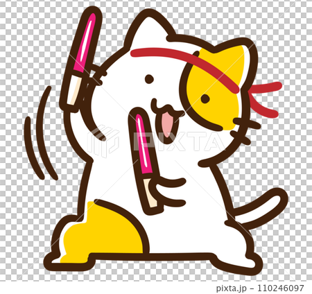 一個可愛的貓角色拿著車前草炫耀他的御宅族技巧的變形插圖。 110246097