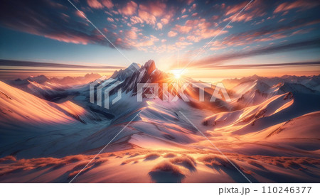 朝日照らす雪山（AI生成画像） 110246377