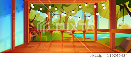 Wooden veranda or terrace of house in forest Wooden veranda or terrace of house in forest 110246484