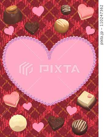 バレンタインのフレーム背景 ハートとチョコレート 縦長 バレンタインのフレーム背景 ハートとチョコレート 縦長 110247362