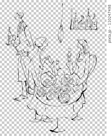 レストラン　カップル　ディナー　デート　手描き　外食　イラスト 110247498