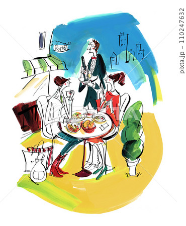 レストラン 女性 楽しい ランチ 手描きイラスト レストラン 女性 楽しい ランチ 手描きイラスト 110247632