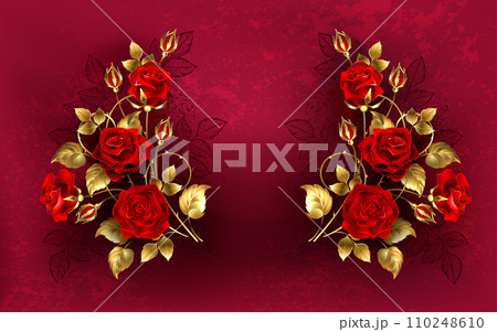 Symmetrical composition of red roses 110248610