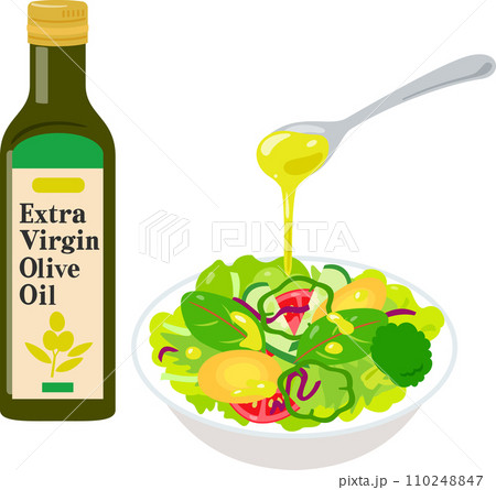 エクストラバージンオリーブオイルをかけたサラダ 110248847