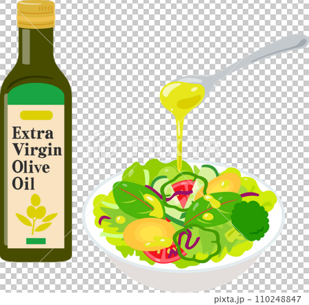 エクストラバージンオリーブオイルをかけたサラダ 110248847