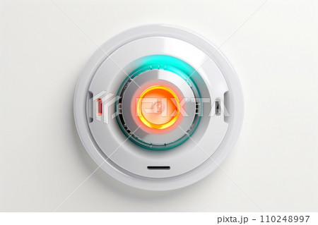 Abstract high tech multicolor button on white background, Generative AI 110248997