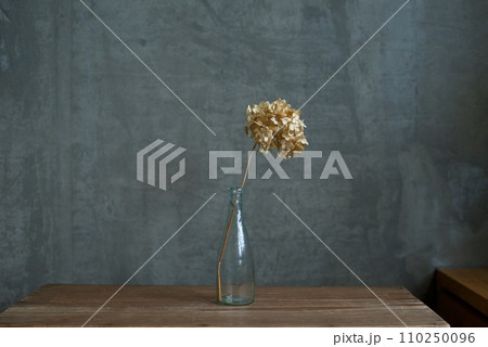 花瓶に入れたドライフラワーのあじさい 花瓶に入れたドライフラワーのあじさい 110250096