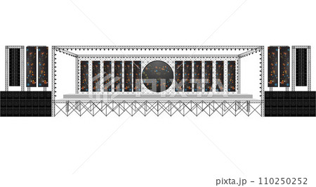 red stage and speaker with led screen on the truss system on the white background 110250252