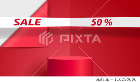red podium with sale text background in the red room	 110250606