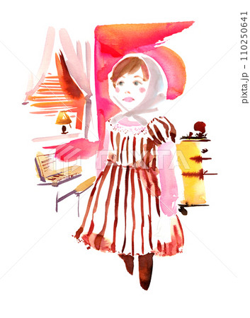イラスト 子供部屋 女の子 水彩画 お洒落 イラスト 子供部屋 女の子 水彩画 お洒落 110250641