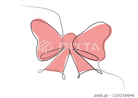 Gift ribbon bow in continuous line drawing. Simple line sketch with red isolated on white background. Line art style vector illustration for sale promotion banner, poster, greeting card template. Gift ribbon bow in continuous line drawing. Simple line sketch with red isolated on white background. Line art style vector illustration for sale promotion banner, poster, greeting card template. 110250646